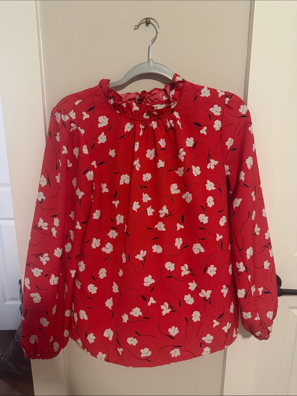 J. Crew Red Floral Long-Sleeve Blouse